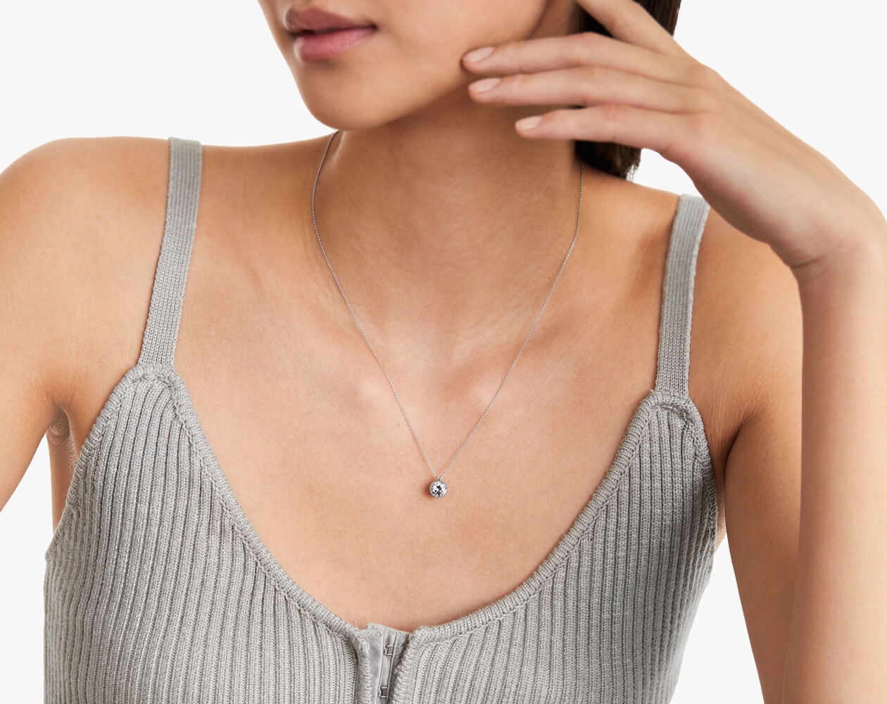 Colar Corrente Feminina Ouro18k Solitario Diamante Luxo Moldura 100 pontos