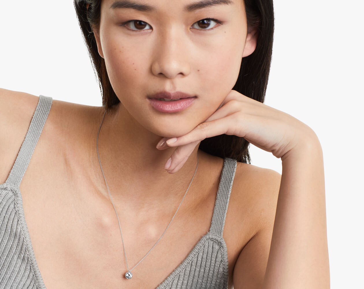 Colar Corrente Feminina Ouro18k Solitario Diamante Luxo Moldura 100 pontos