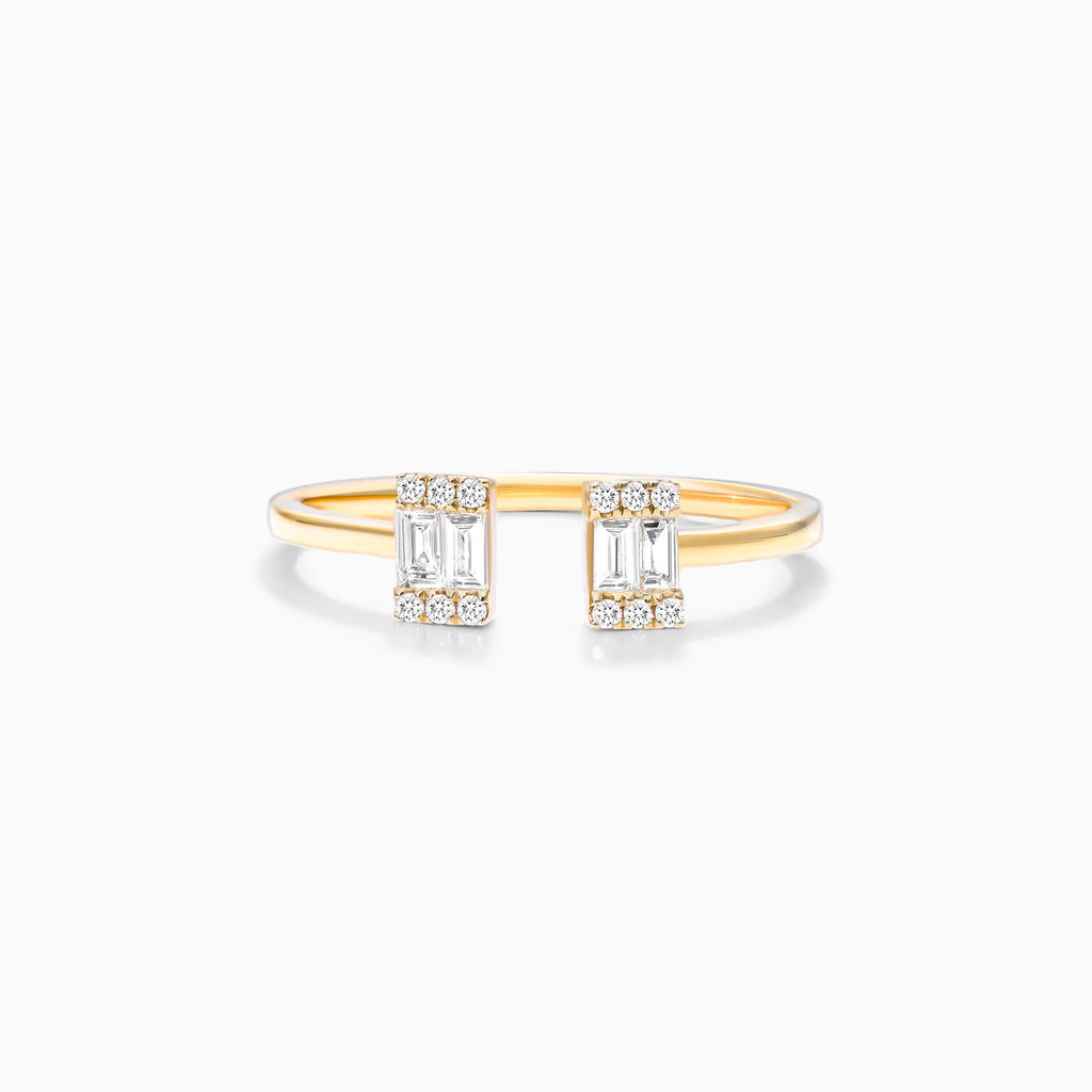 Anel Aberto de Ouro Amarelo 18k Diamantes Brilhantes Luxo