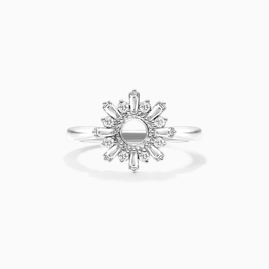 Anel Sunburst De Ouro 18k c/ Diamantes Brilhantes e Baguette | New | anel-de-noivado, Anéis, diamante, noivado, white | AUREA FINE JEWELRY