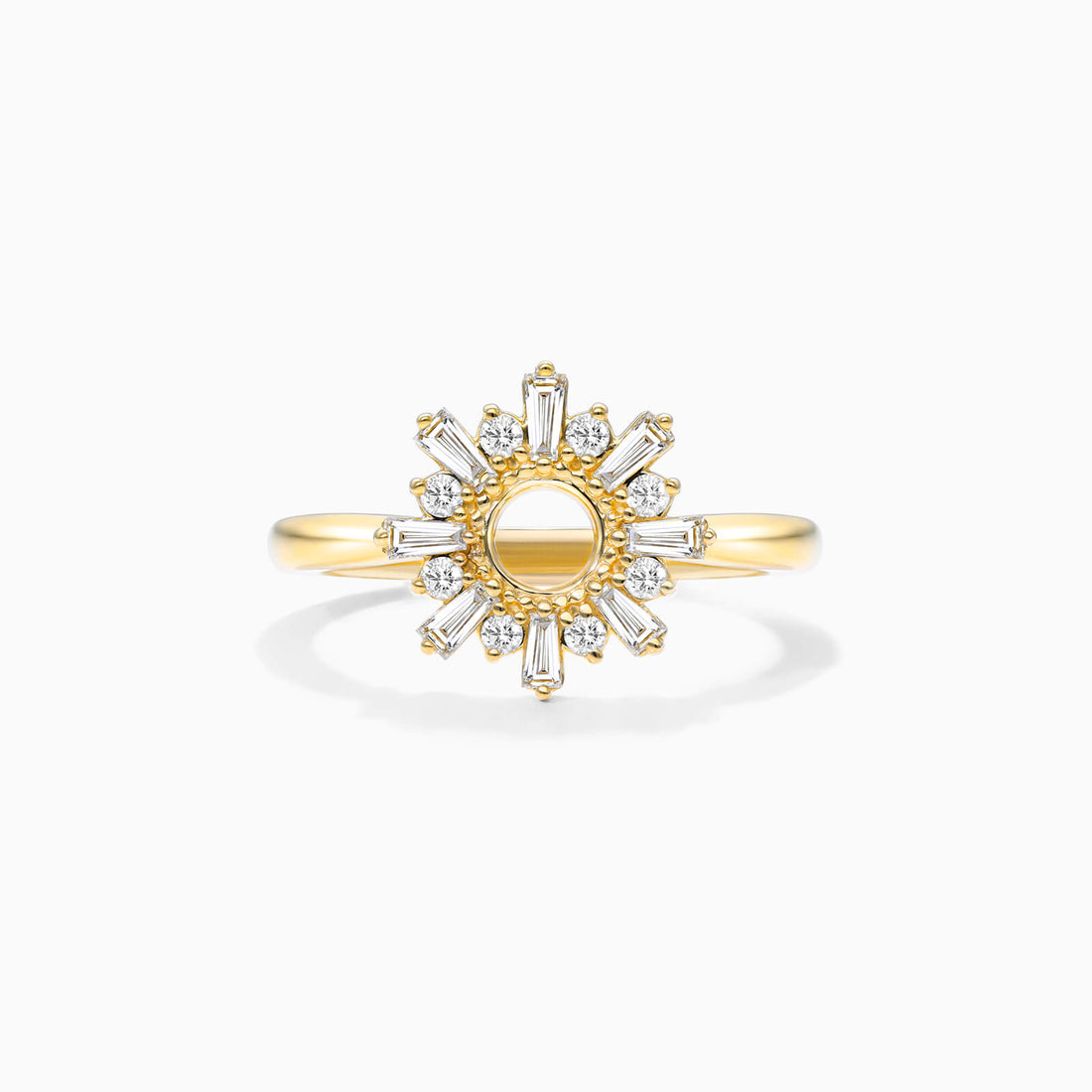 Anel Sunburst De Ouro 18k c/ Diamantes Brilhantes e Baguette | New | anel-de-noivado, Anéis, diamante, noivado, yellow | AUREA FINE JEWELRY