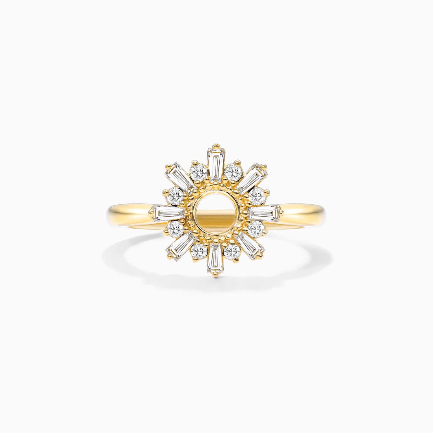Anel Sunburst De Ouro 18k c/ Diamantes Brilhantes e Baguette | New | anel-de-noivado, Anéis, diamante, noivado, yellow | AUREA FINE JEWELRY