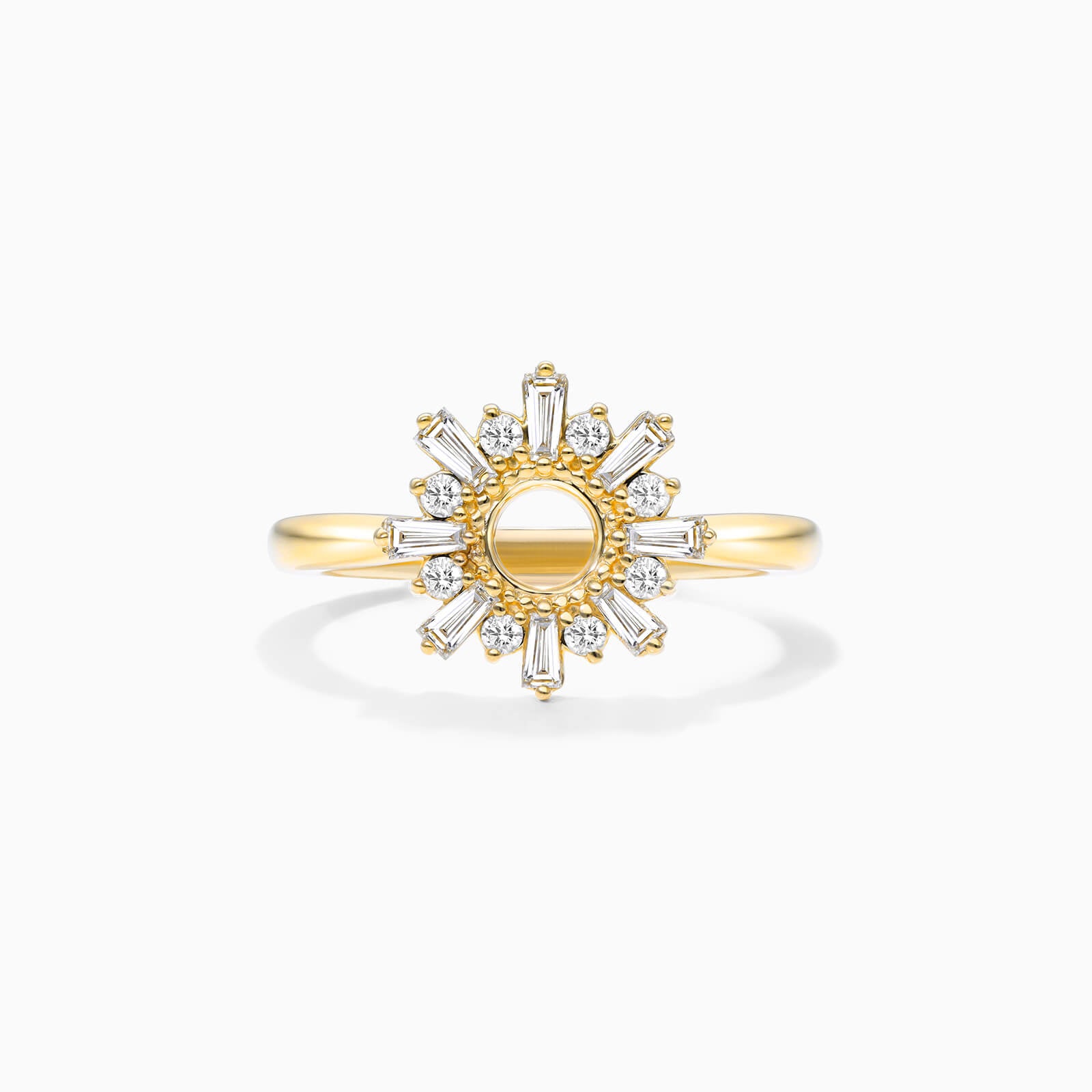 Anel Sunburst De Ouro 18k c/ Diamantes Brilhantes e Baguette | New | anel-de-noivado, Anéis, diamante, noivado, yellow | AUREA FINE JEWELRY
