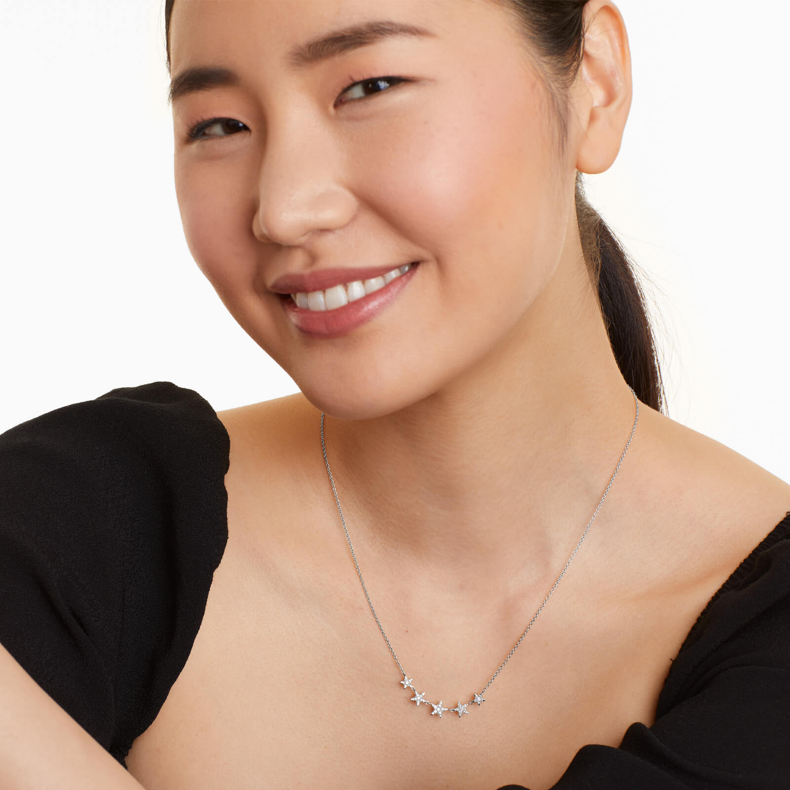Corrente feminina em Ouro 18k diamantes stars luxo