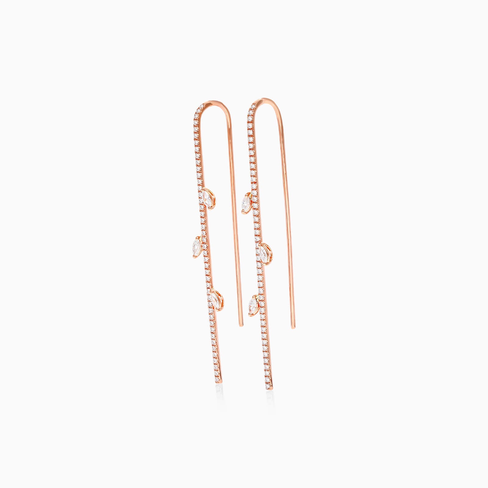 Brinco De Ouro 18k e Diamantes Folhas Brilhantes