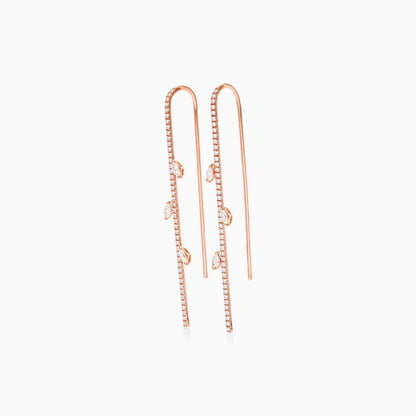 Brinco De Ouro 18k e Diamantes Folhas Brilhantes