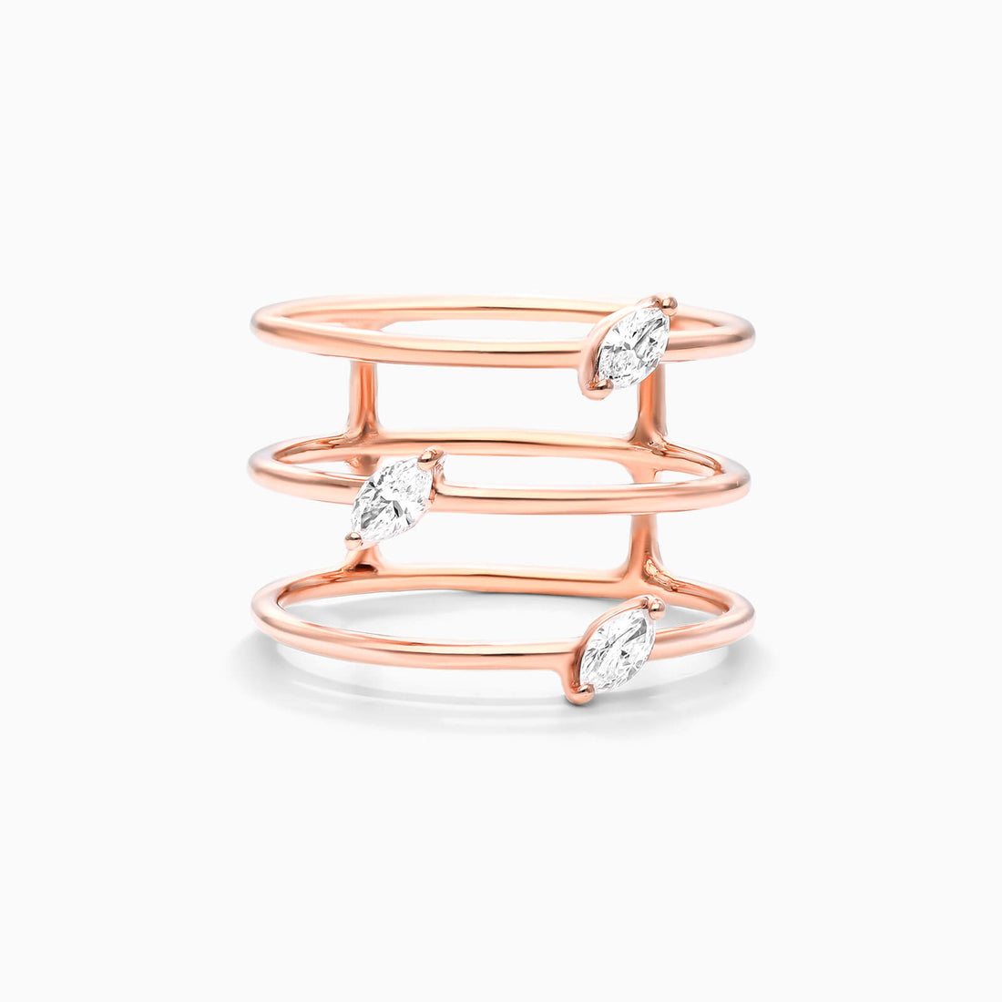 Anel De Três Fileira Ouro 18k Delicado Diamante Marquise | New | Anéis, diamante, pink | AUREA FINE JEWELRY