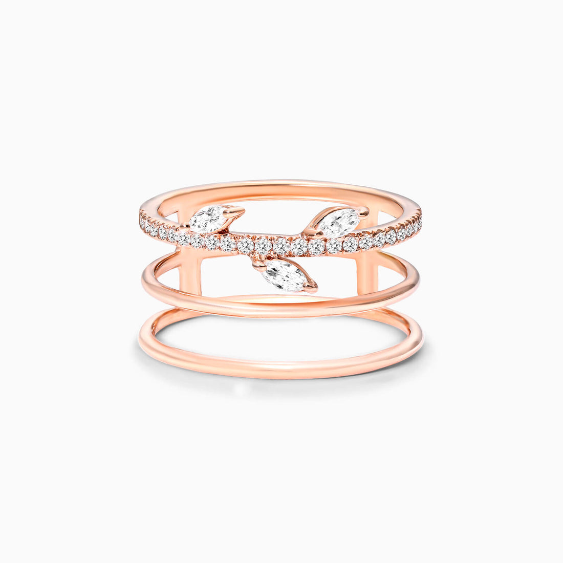 Anel De Três Fileira Ouro 18k Diamante Marquise e Brilhante | New | Anéis, diamante, pink | AUREA FINE JEWELRY