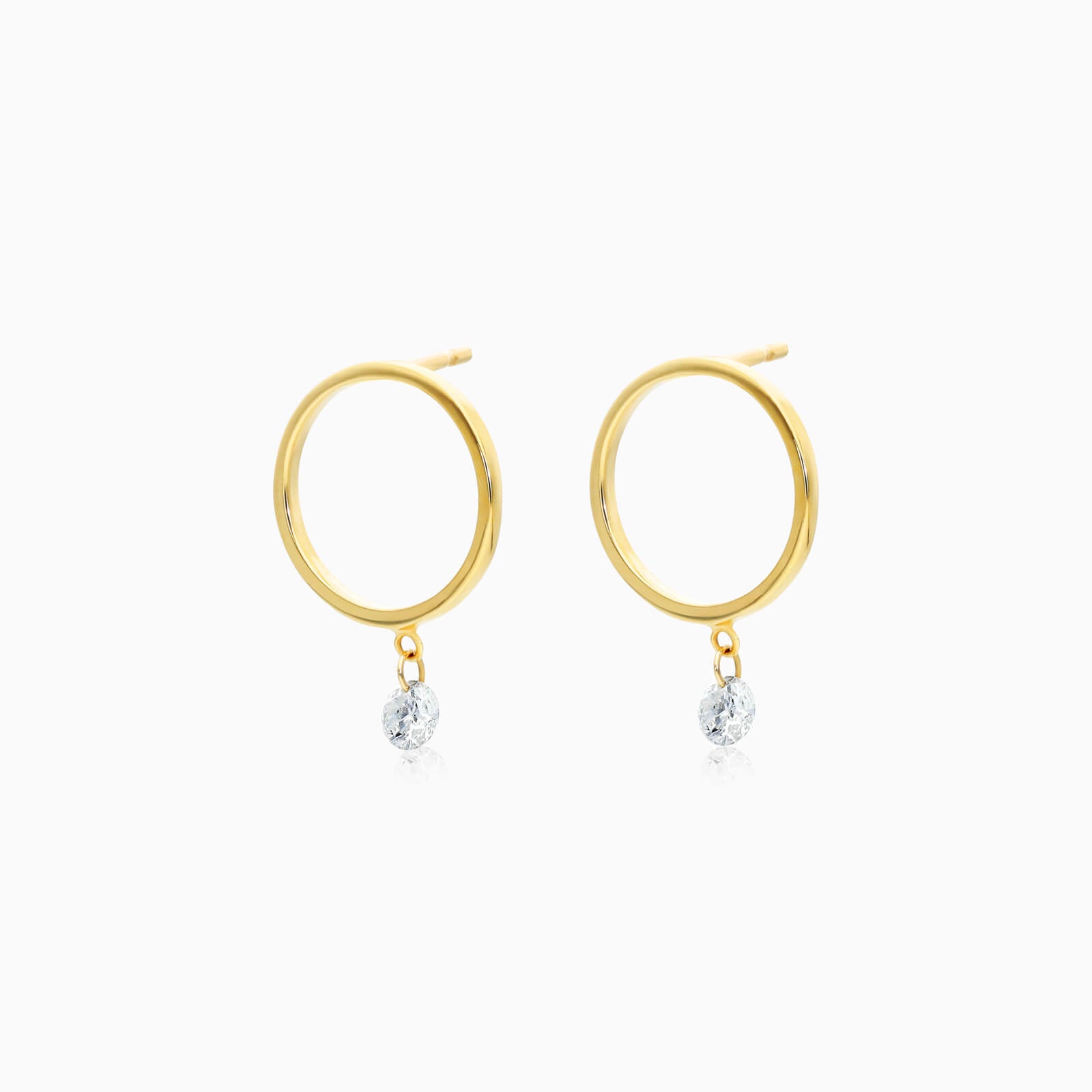 Brinco de Ouro 18k Com Diamante Solitario e Circulo Aberto