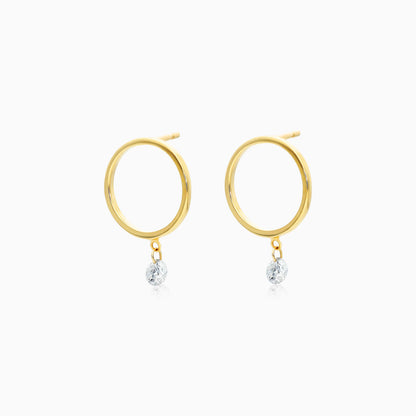 Brinco de Ouro 18k Com Diamante Solitario e Circulo Aberto