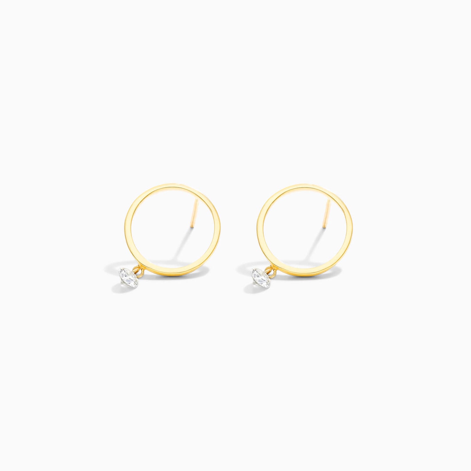 Brinco de Ouro 18k Com Diamante Solitario e Circulo Aberto