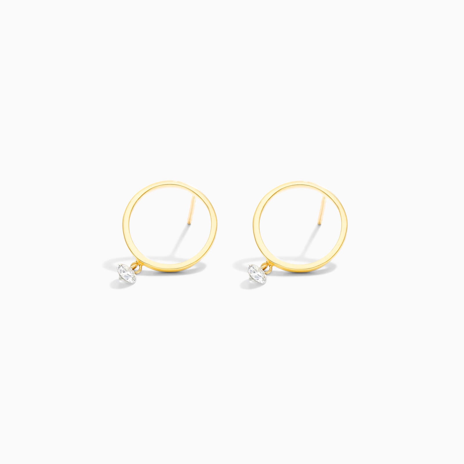 Brinco de Ouro 18k Com Diamante Solitario e Circulo Aberto