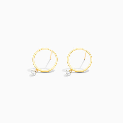 Brinco de Ouro 18k Com Diamante Solitario e Circulo Aberto