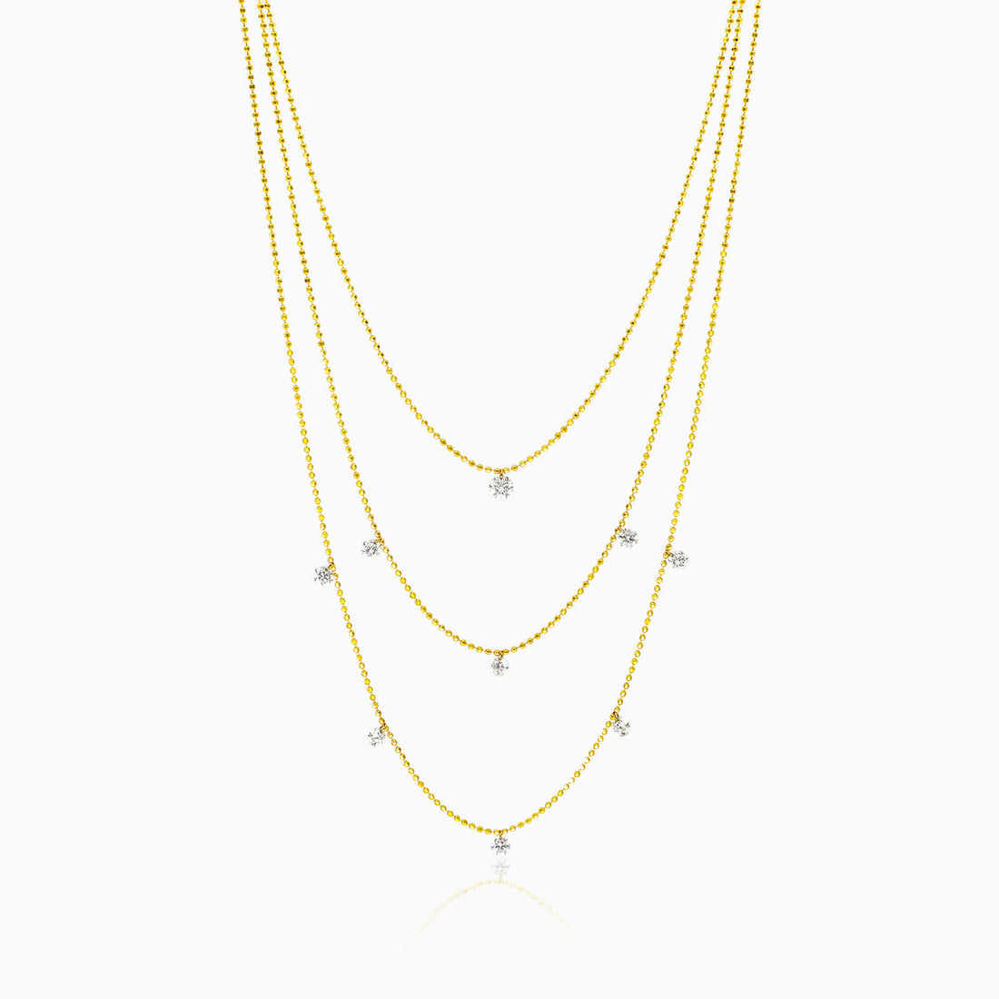 Corrente Feminina Contas De Ouro Amarelo 18k De Luxo Três Fios | diamante, yellow | AUREA FINE JEWELRY