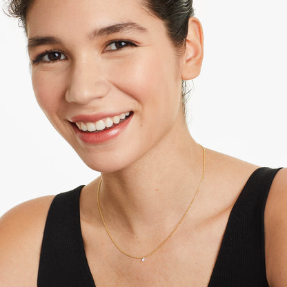 Colar Feminina Contas De Ouro Amarelo 18k C/ Diamante Solitario
