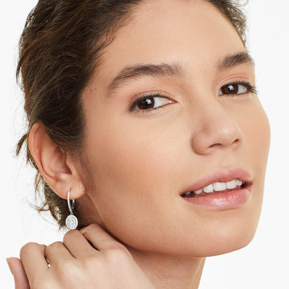 Brinco De Ouro branco 18k Feminino Brilhante Diamantes Luxo oval