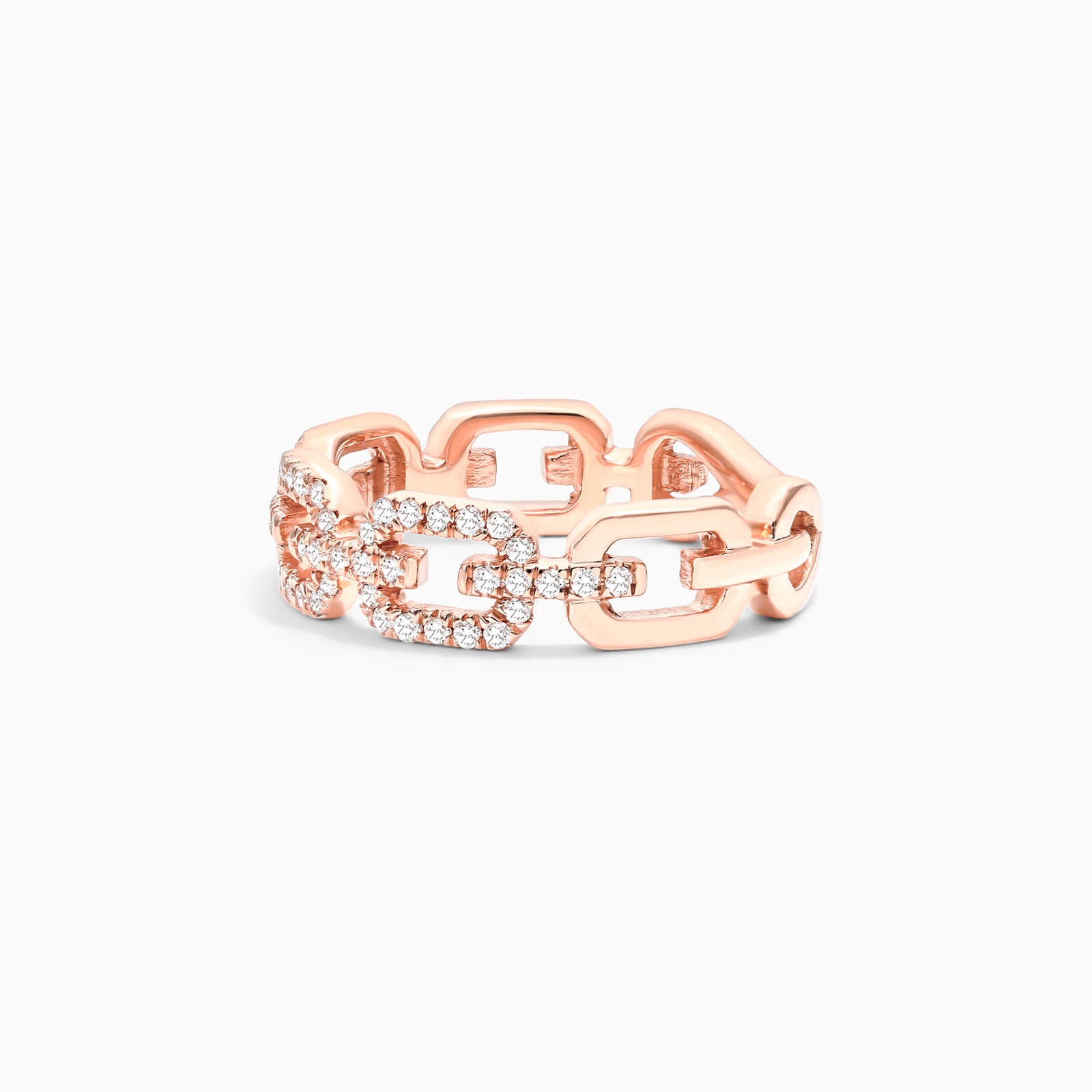Anel De Elos Diamante Brilhantes Pave em Ouro Rosa 18k