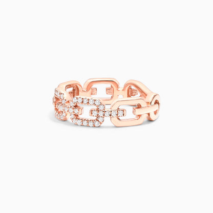 Anel De Elos Diamante Brilhantes Pave em Ouro Rosa 18k