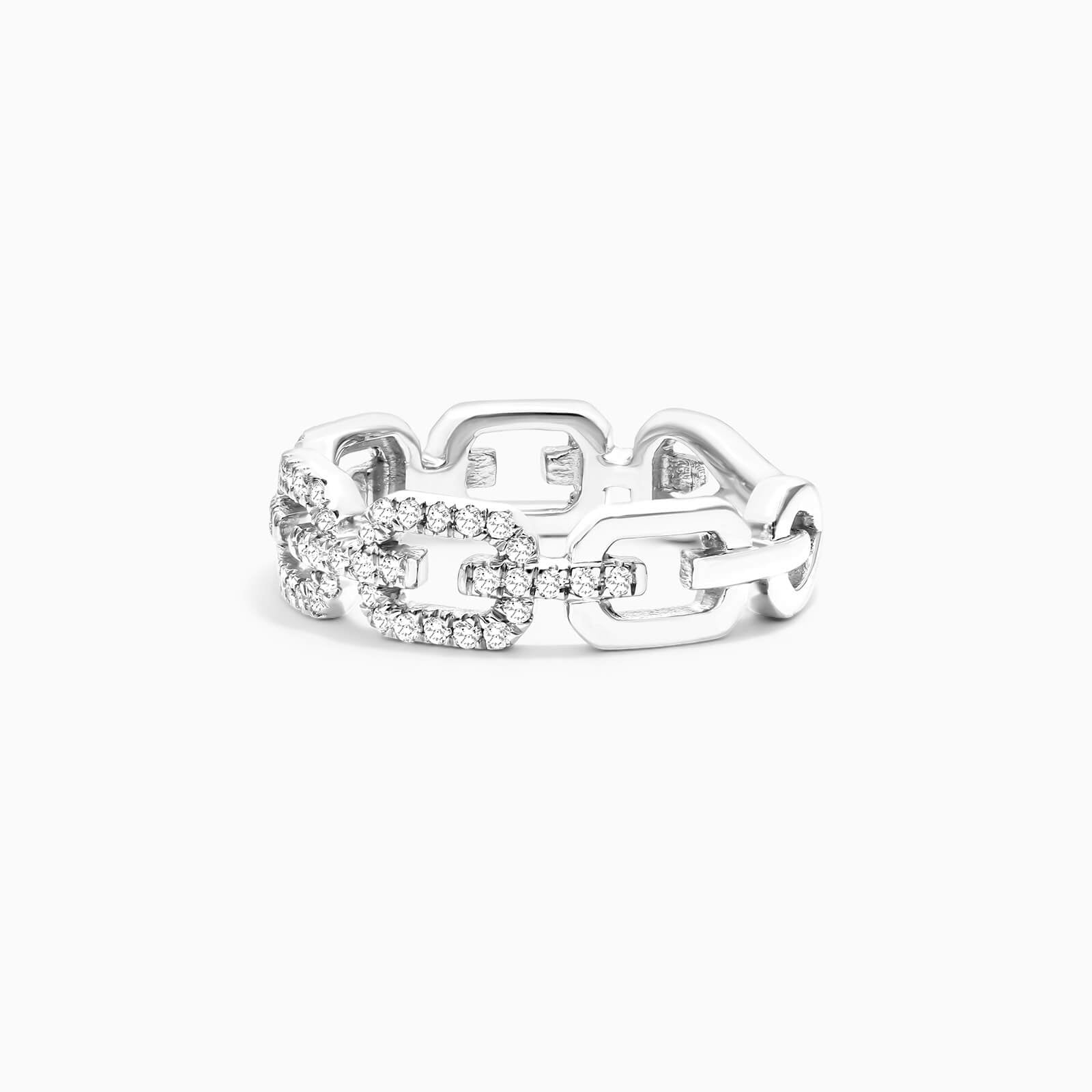 Anel De Elos Diamante Brilhantes Pave em Ouro Branco 18k