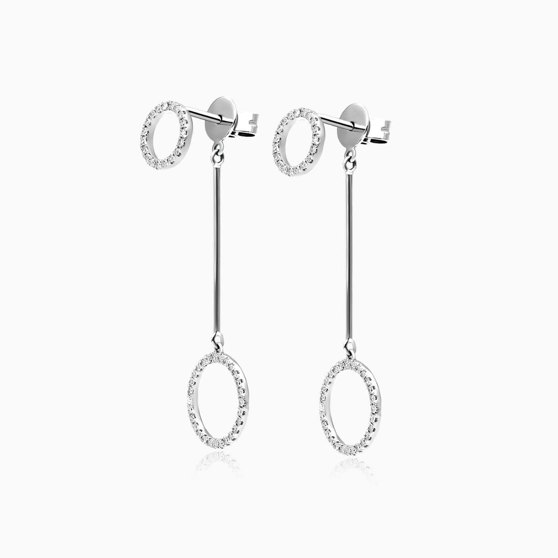 Brinco De Ouro 18k Longos Circle de Diamantes Luxo