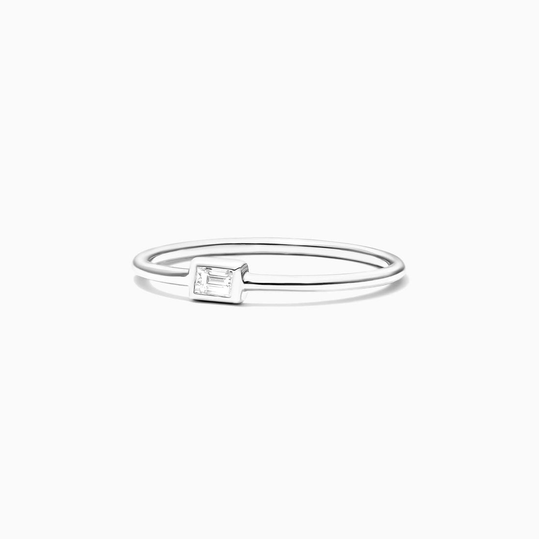 Anel De Ouro Branco 18k Simples Delicado c/ Baguette