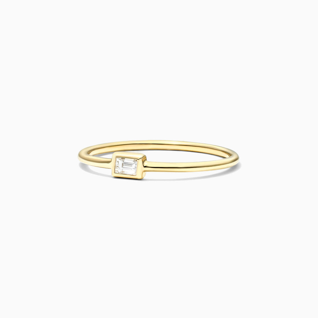 Anel De Ouro Amarelo 18k Simples Delicado c/ Baguette