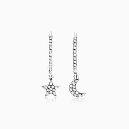 Brinco de  Ouro 18k feminino  Diamantes Lua e estrela Luxo