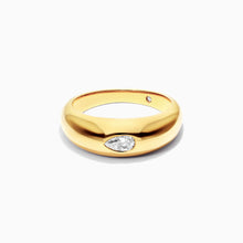 Anel De Ouro Amarelo 18k Cupula C/ Diamante Pear Solitario Delicado