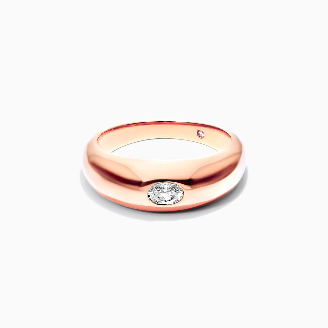 Anel De Ouro Rosa 18k Cupula C/ Diamante Oval Solitario Delicado