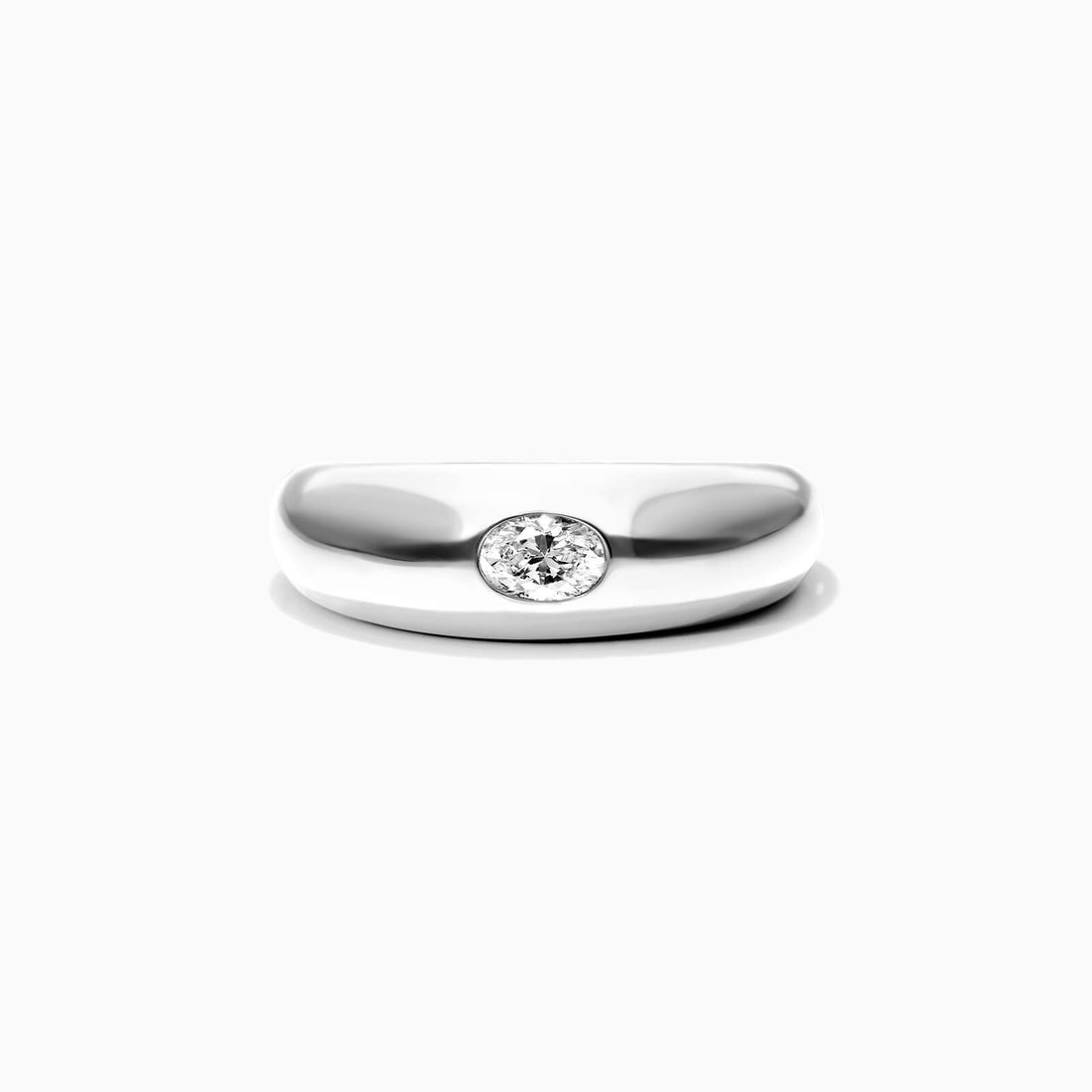 Anel De Ouro Branco 18k Cupula C/ Diamante Oval Solitario Delicado | New | Anéis, diamante, white | AUREA FINE JEWELRY