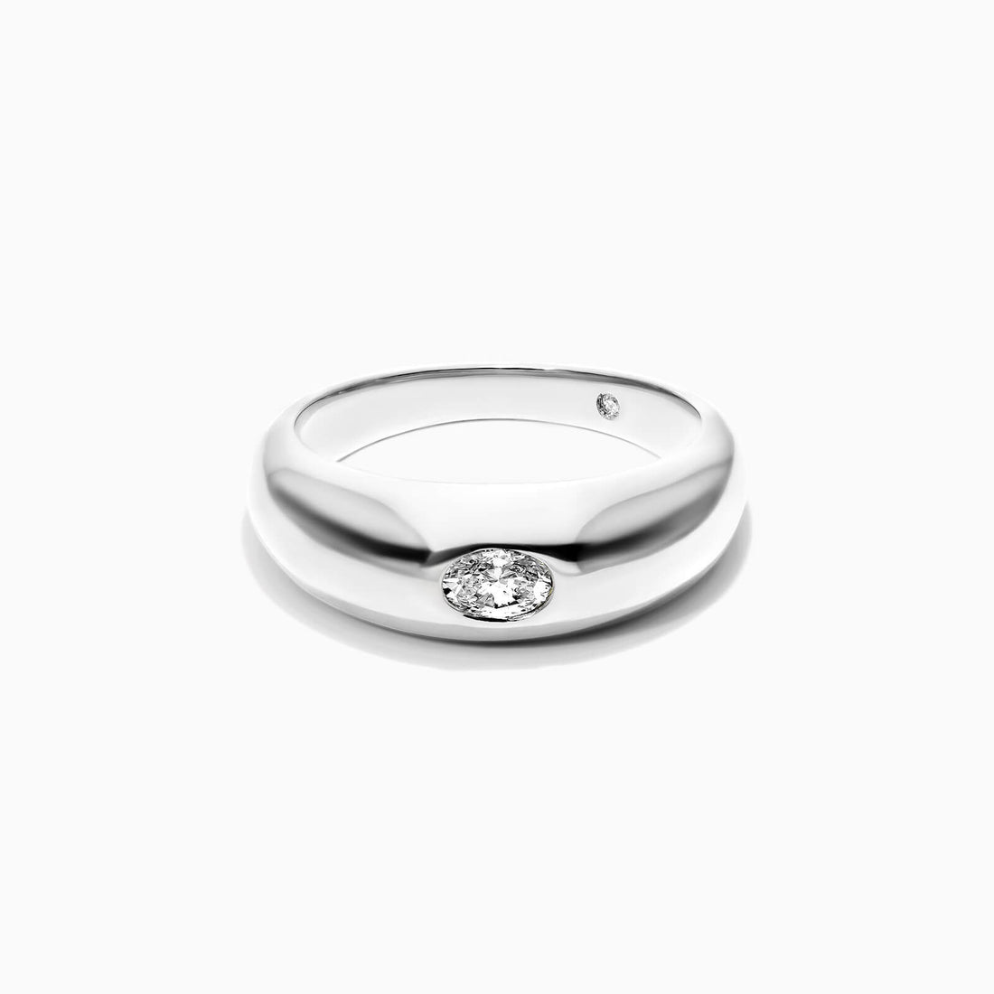 Anel De Ouro Branco 18k Cupula C/ Diamante Oval Solitario Delicado