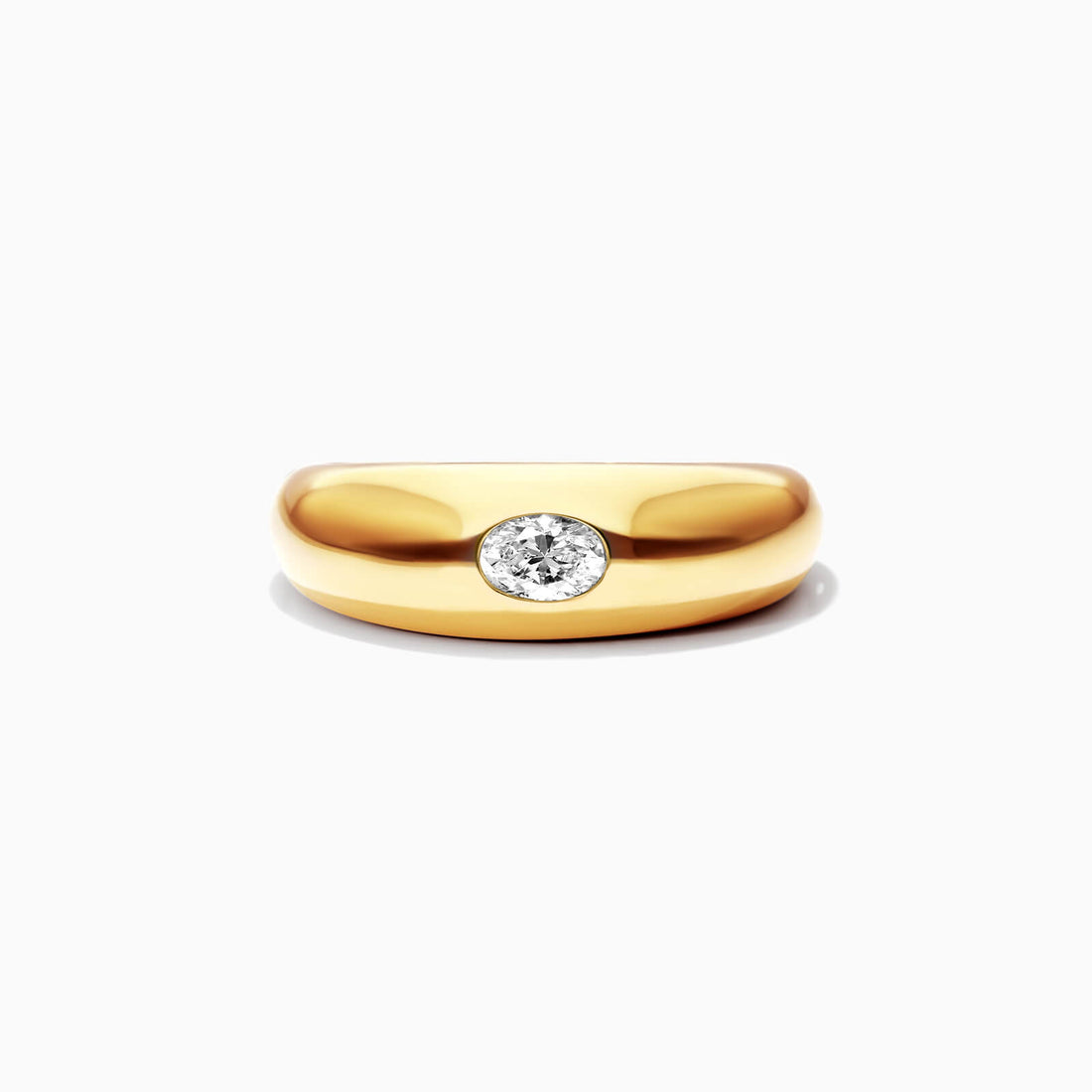 Anel De Ouro Amarelo 18k Cupula C/ Diamante Oval Solitario Delicado | New | Anéis, diamante, yellow | AUREA FINE JEWELRY