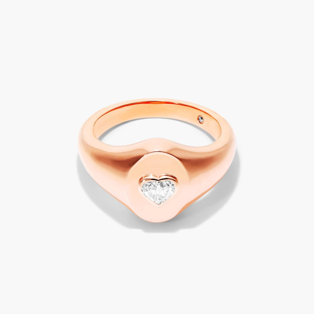 Anel Sinete c/ Coraçao de Diamante Brilhantes em Ouro 18k Luxo