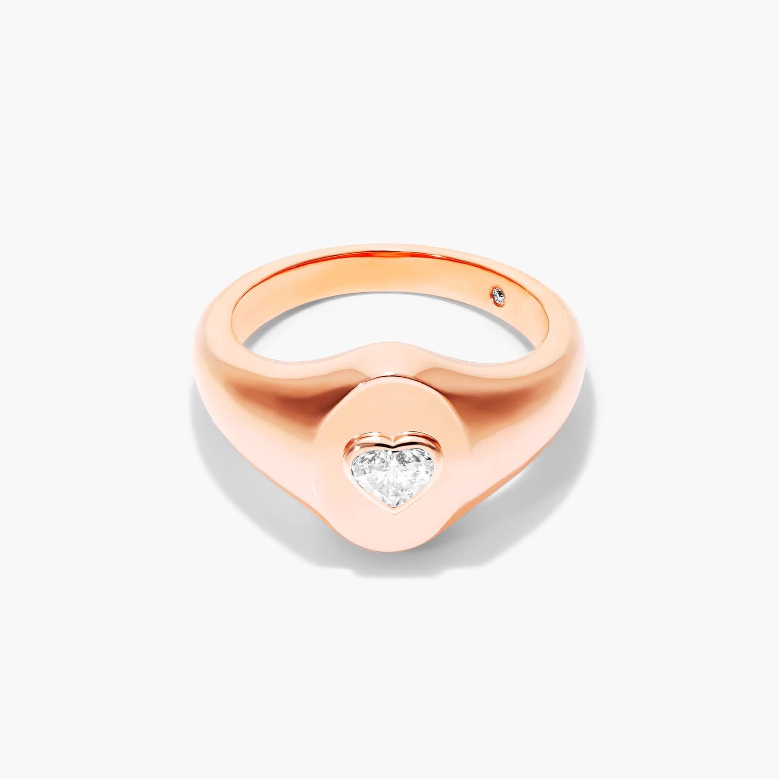 Anel Sinete c/ Coraçao de Diamante Brilhantes em Ouro 18k Luxo