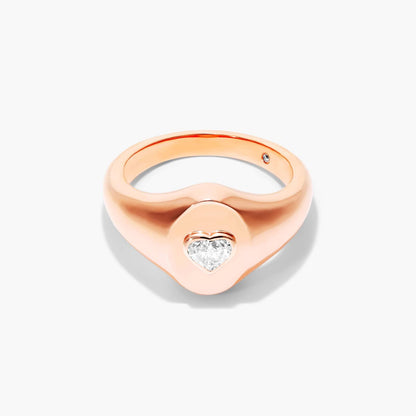 Anel Sinete c/ Coraçao de Diamante Brilhantes em Ouro 18k Luxo