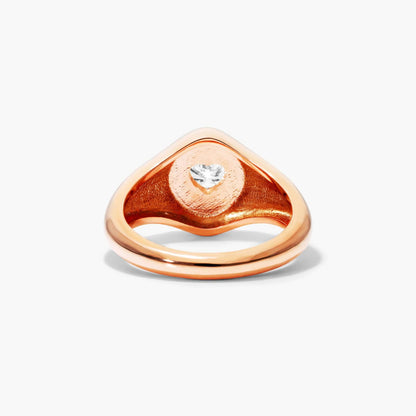 Anel Sinete c/ Coraçao de Diamante Brilhantes em Ouro 18k Luxo