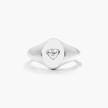 Anel Sinete c/ Coraçao de Diamante Brilhantes em Ouro 18k Luxo | New | Anéis, diamante, white | AUREA FINE JEWELRY