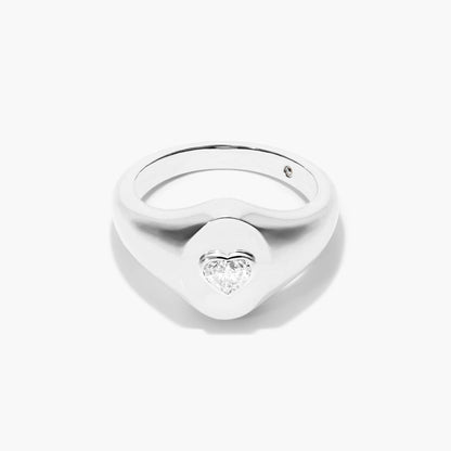 Anel Sinete c/ Coraçao de Diamante Brilhantes em Ouro 18k Luxo