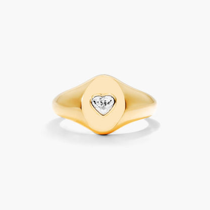Anel Sinete c/ Coraçao de Diamante Brilhantes em Ouro 18k Luxo | New | Anéis, diamante, yellow | AUREA FINE JEWELRY
