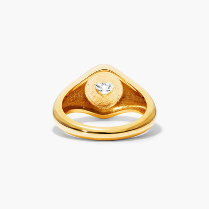 Anel Sinete c/ Coraçao de Diamante Brilhantes em Ouro 18k Luxo