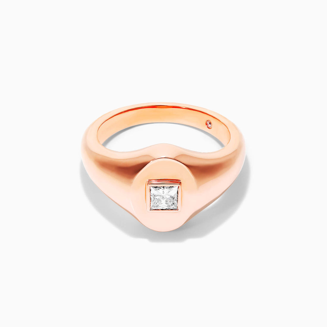 Anel Sinete De Ouro Rosa 18k C/ Diamante Quadrado