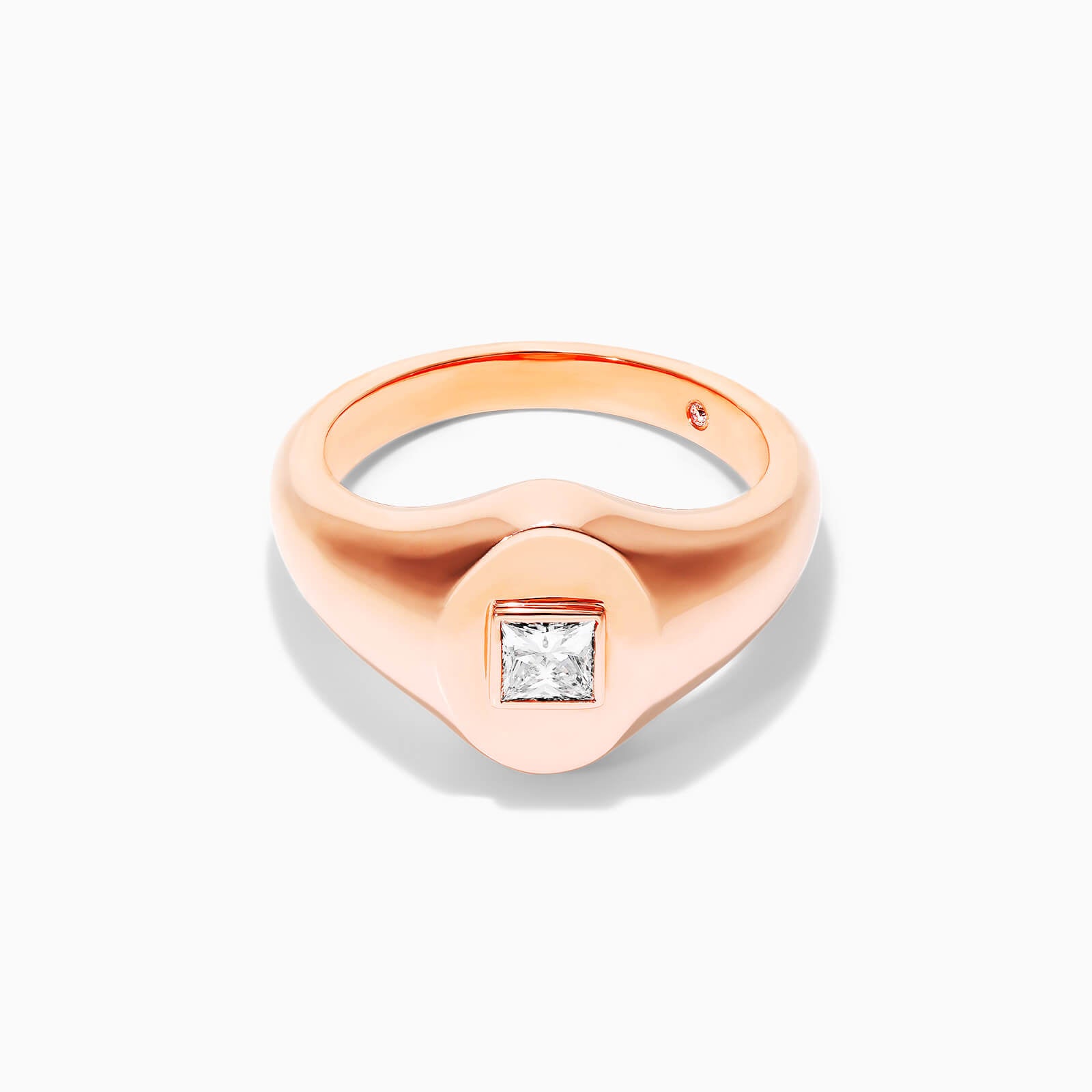 Anel Sinete De Ouro Rosa 18k C/ Diamante Quadrado