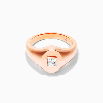 Anel Sinete De Ouro Rosa 18k C/ Diamante Quadrado