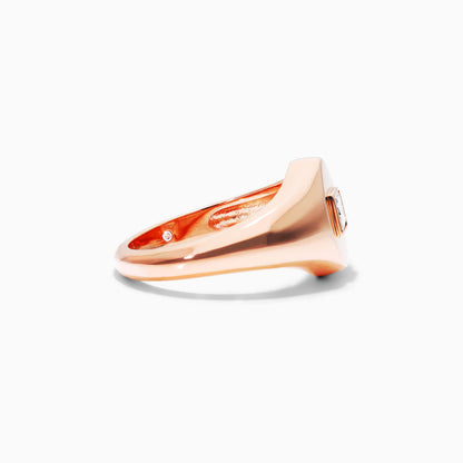 Anel Sinete De Ouro Rosa 18k C/ Diamante Quadrado