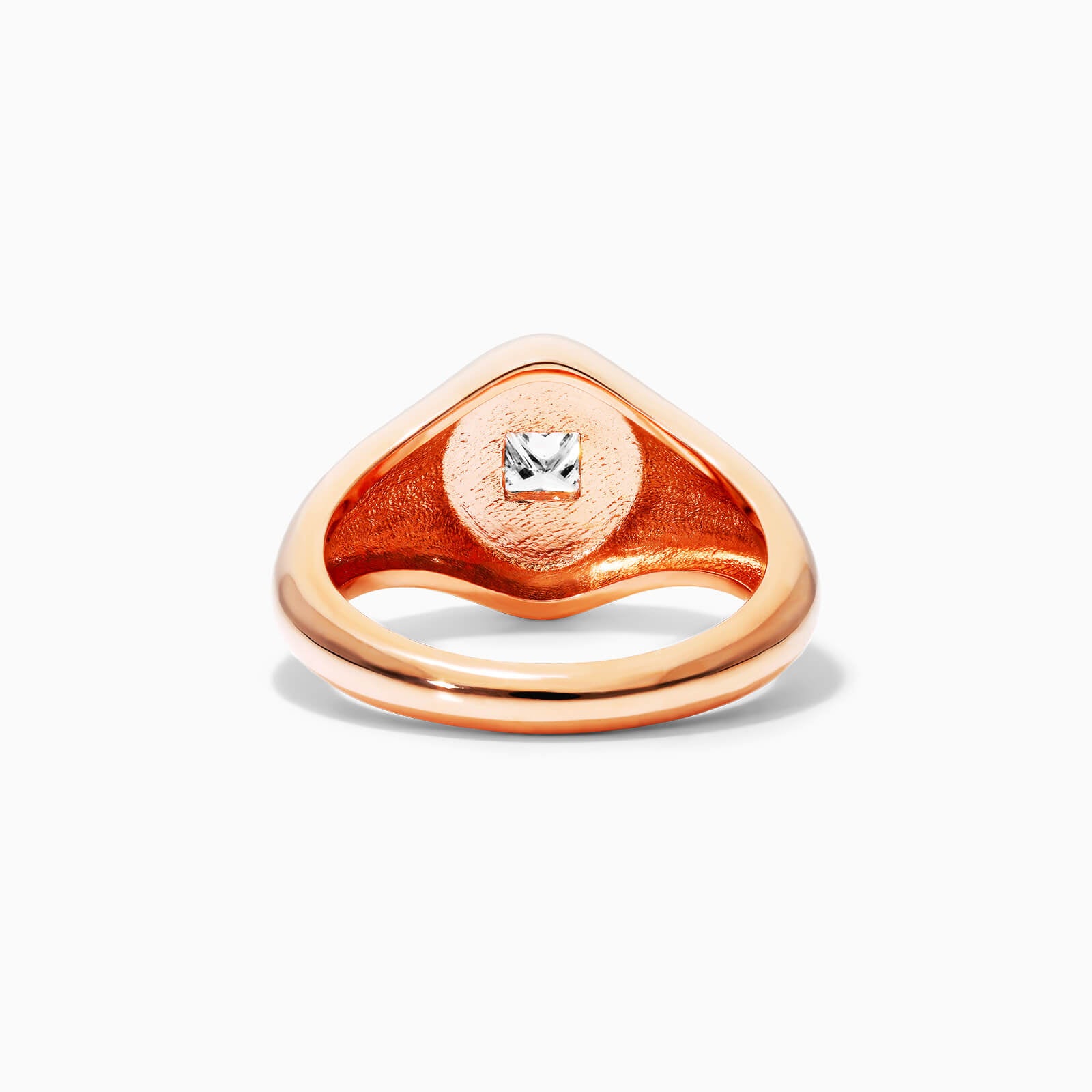 Anel Sinete De Ouro Rosa 18k C/ Diamante Quadrado