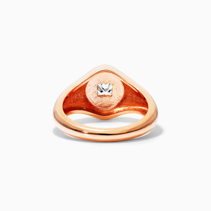 Anel Sinete De Ouro Rosa 18k C/ Diamante Quadrado