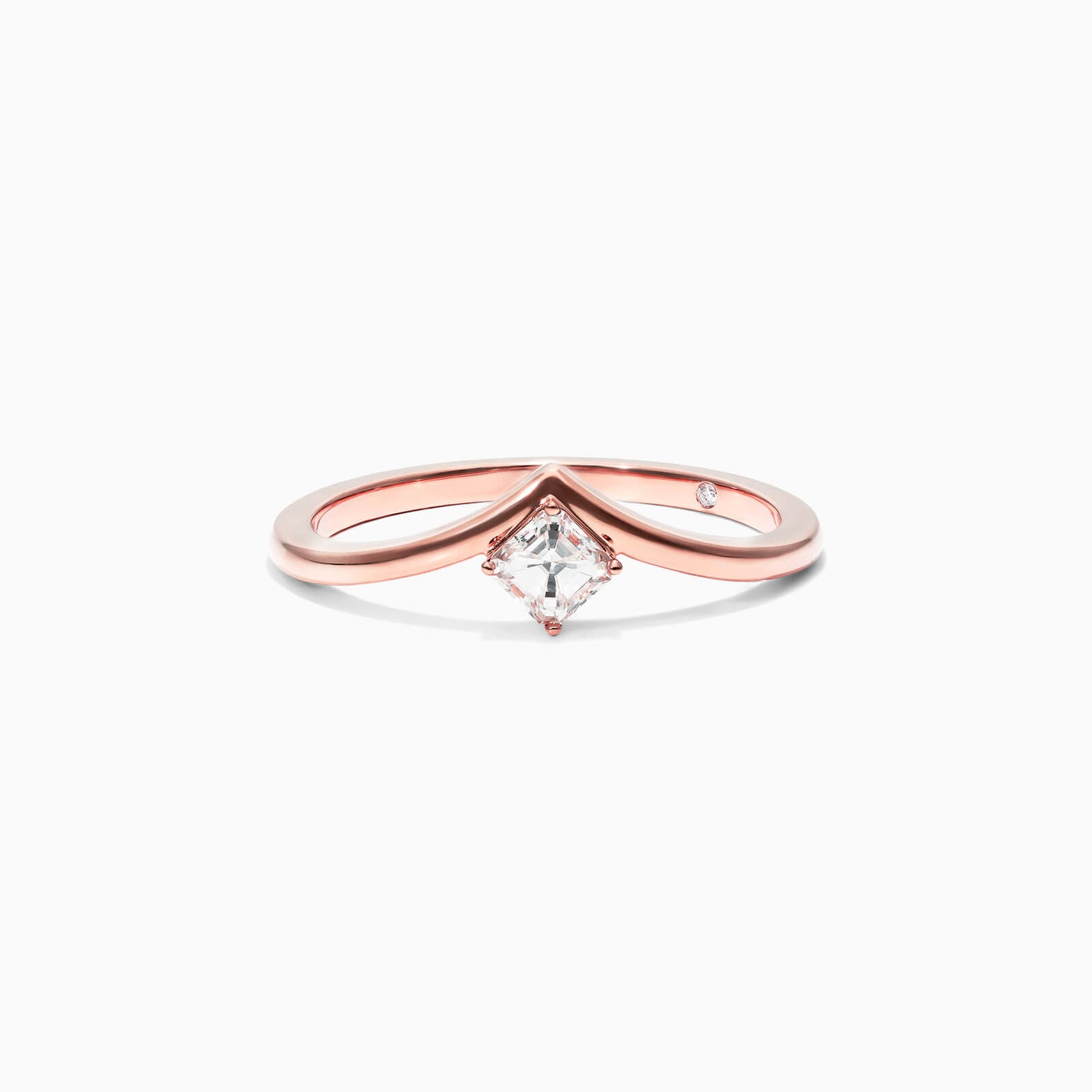 Anel De Ouro Rosa 18k Em V De Luxo Diamante Solitario Sally