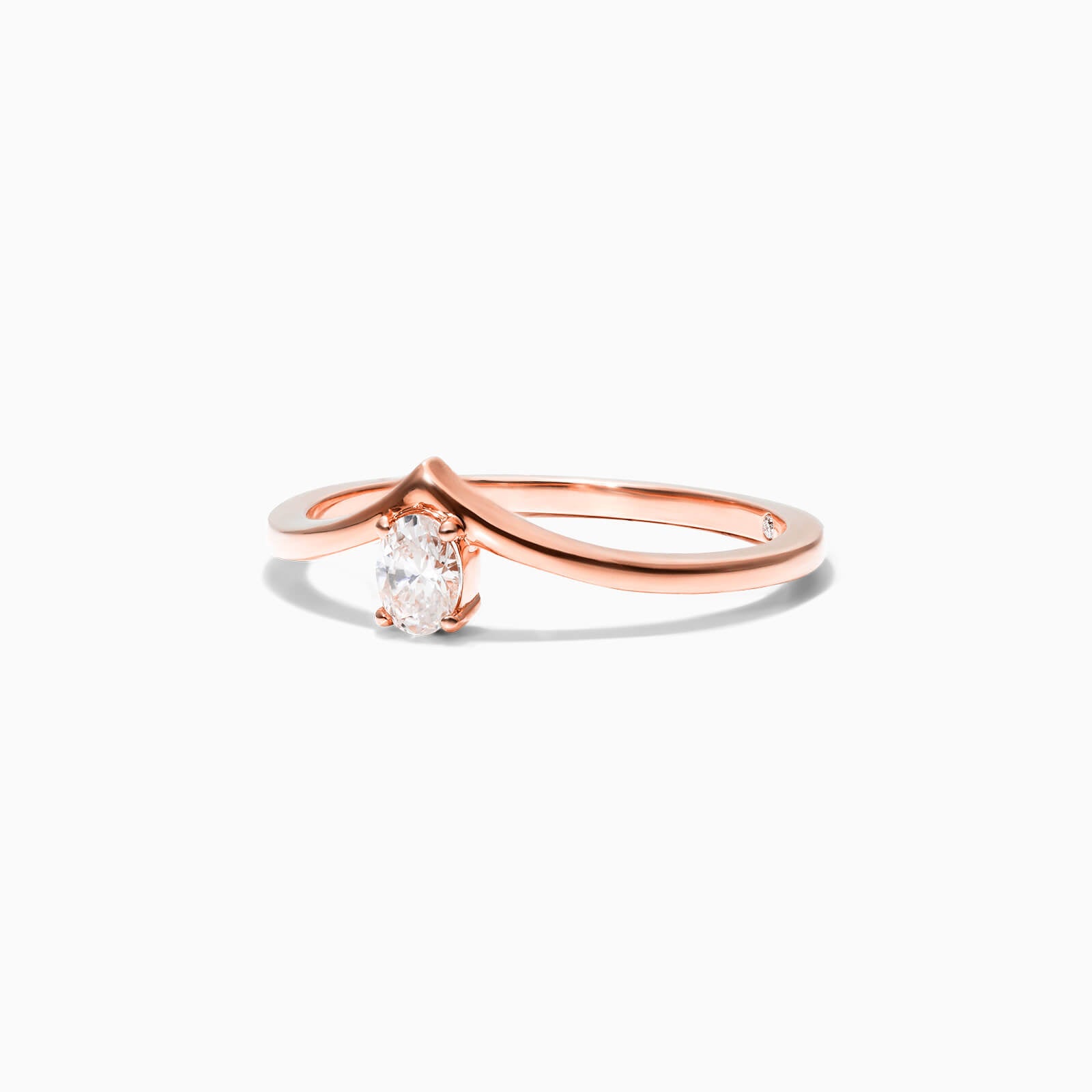 Anel De Ouro Rosa 18k Em V De Luxo Diamante Solitario Queen - AUREA FINE JEWELRY