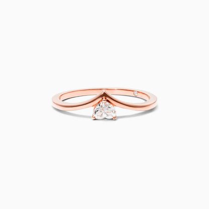 Anel De Ouro Rosa 18k Em V De Luxo Diamante Solitario Hearth - AUREA FINE JEWELRY