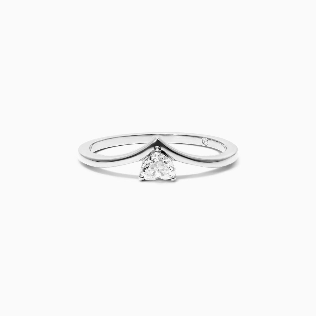 Anel De Ouro Branco 18k Em V De Luxo Diamante Solitario Hearth - AUREA FINE JEWELRY